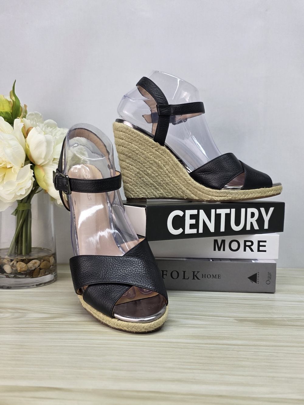 Cole Haan Hart Black Espadrille Wedge Sandals Size 9B - Picture 3 of 11